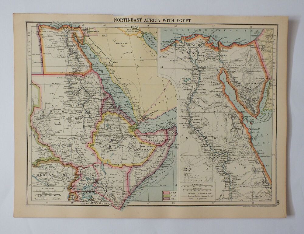 1930s Atlas Map Sheet-North East Africa With Egypt-Cassells New Atlas (5th Edition) Sheets #109