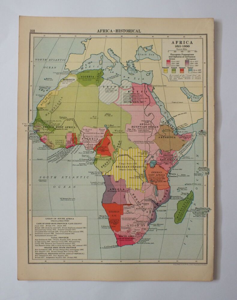 Map-Historical Africa 1815-1930-Cassells New Atlas Sheet #108 (5th Edition-May 1930