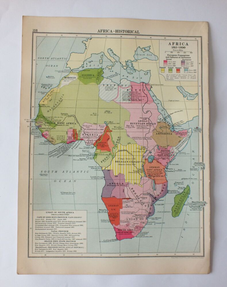 Map-Historical Africa 1815-1930-Cassells New Atlas Sheet #108 (5th Edition-May 1930