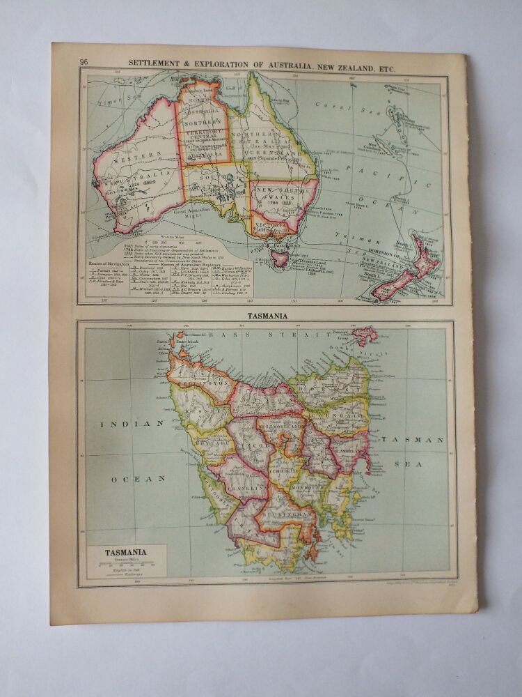 Old Map-Settlement and Exploration Of Australia, New Zealand / Tasmania-Cassells New Atlas (5th Edition-May 1930)-Sheet #96