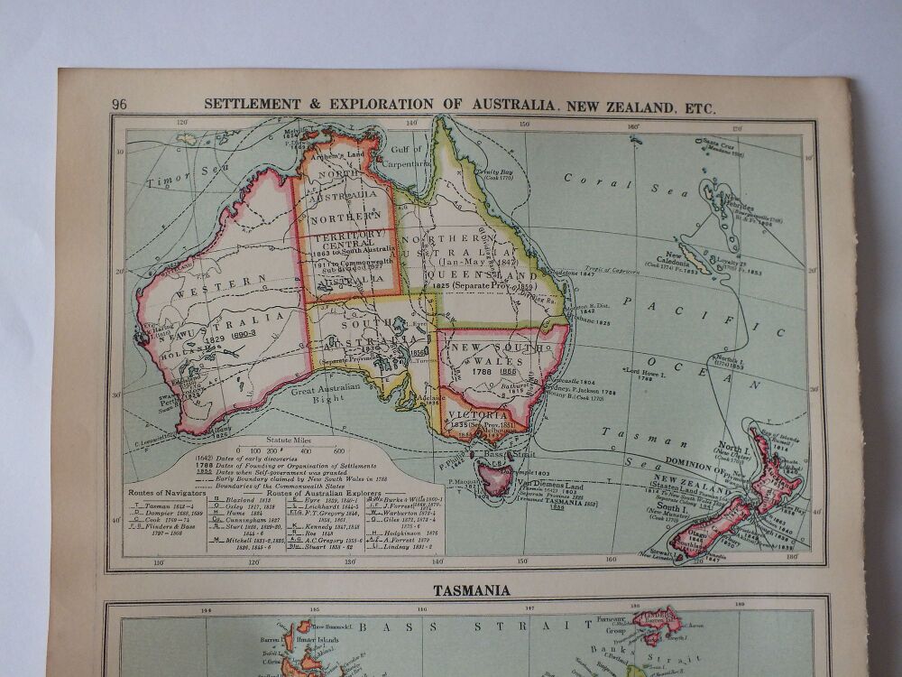 Old Map-Settlement and Exploration Of Australia, New Zealand / Tasmania-Cassells New Atlas (5th Edition-May 1930)-Sheet #96
