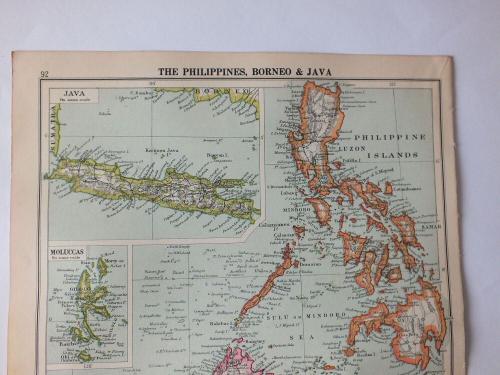 The East Indies and Further India or The Philippines, Borneo and Java-1930s Map Print.