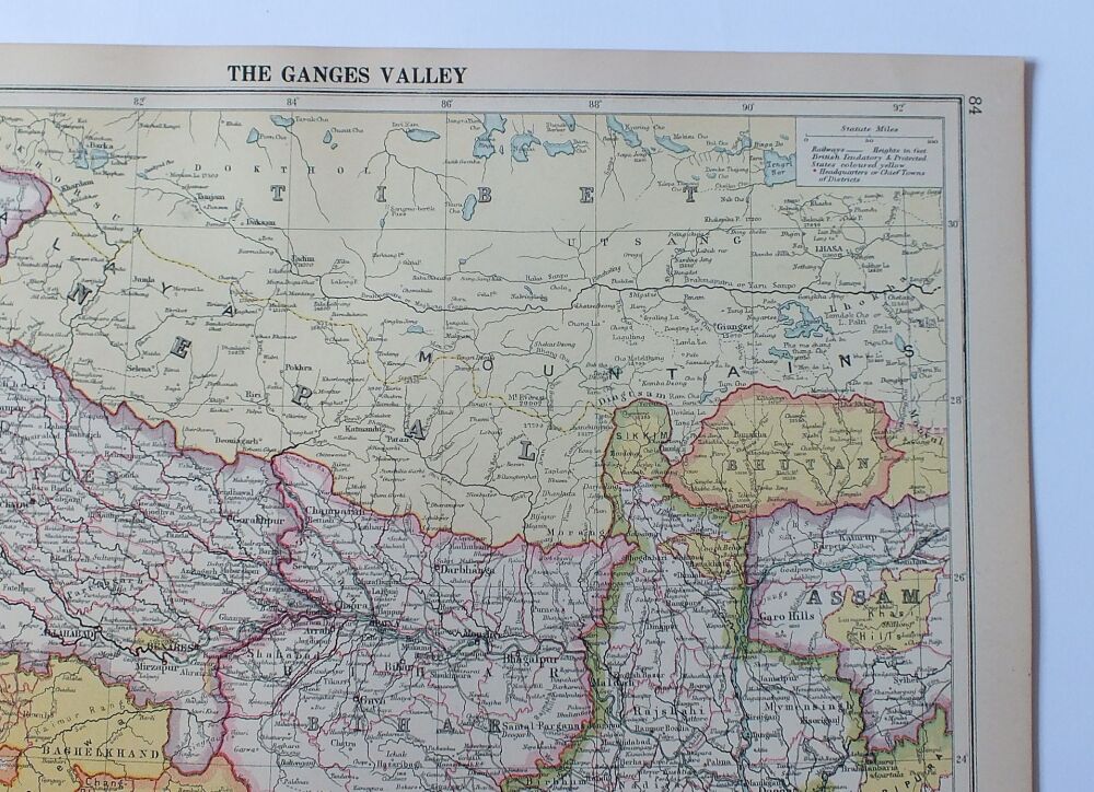 Map of The Ganges Valley, India-Cassells 1930s Atlas Map Print Sheet #84