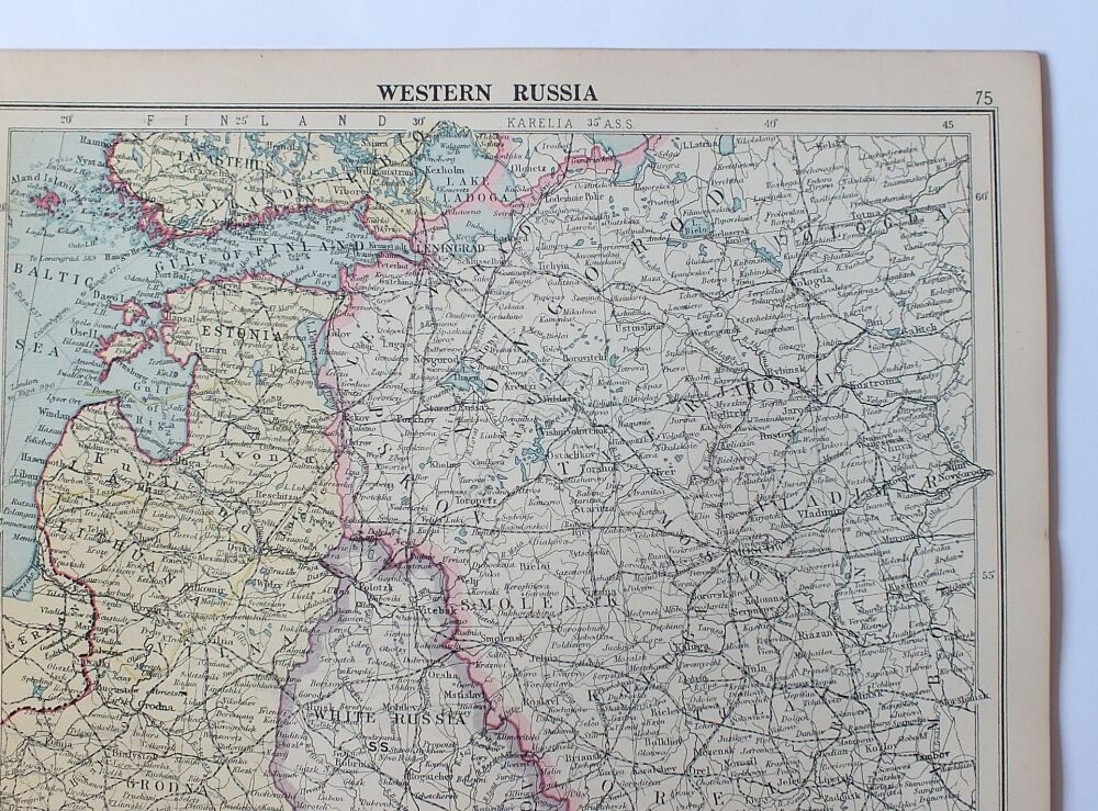 Map of  Western Russia, Circa 1930s-Cassells Atlas Map Print-Sheet #75
