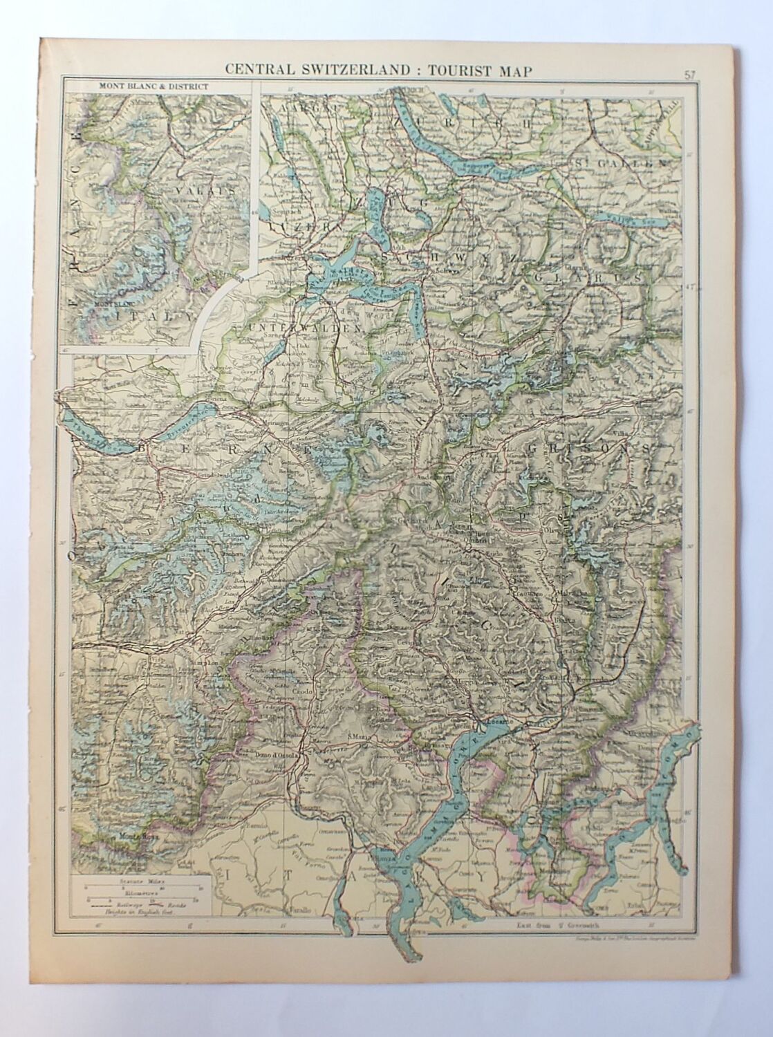 Cassells 1930s Atlas Map Print-Central Switzerland: Tourist Map-Sheet #57