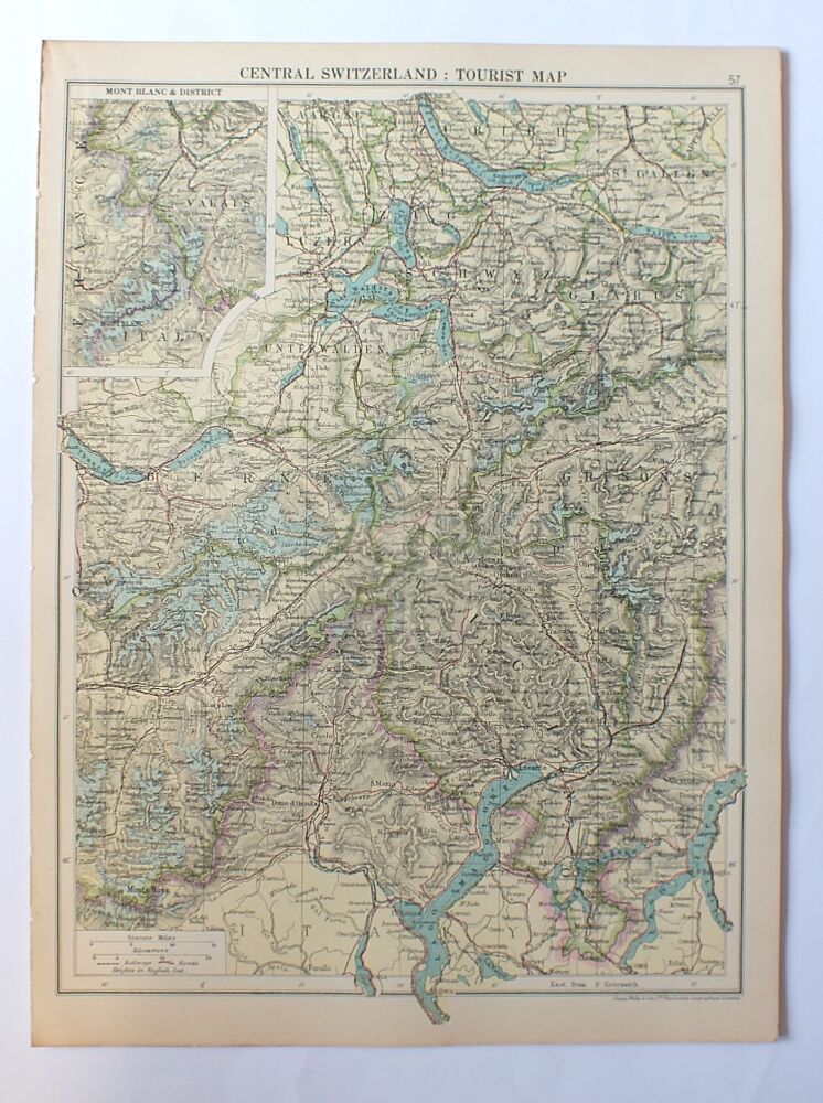 Cassells 1930s Atlas Map Print-Central Switzerland: Tourist Map-Sheet #57
