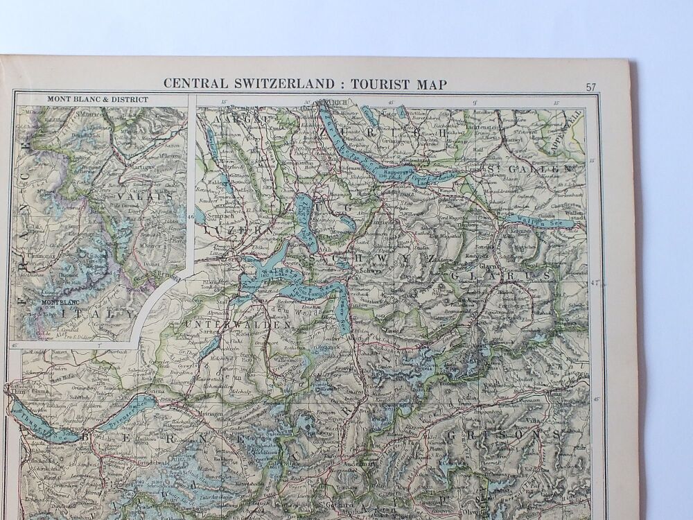 Cassells 1930s Atlas Map Print-Central Switzerland: Tourist Map-Sheet #57
