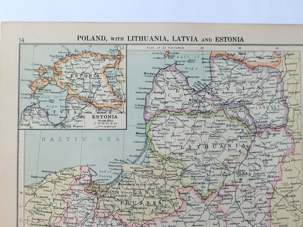 Map of Poland With Lithuania, Latvia and Estonia-Cassells New Atlas (5th Edition-May 1930)