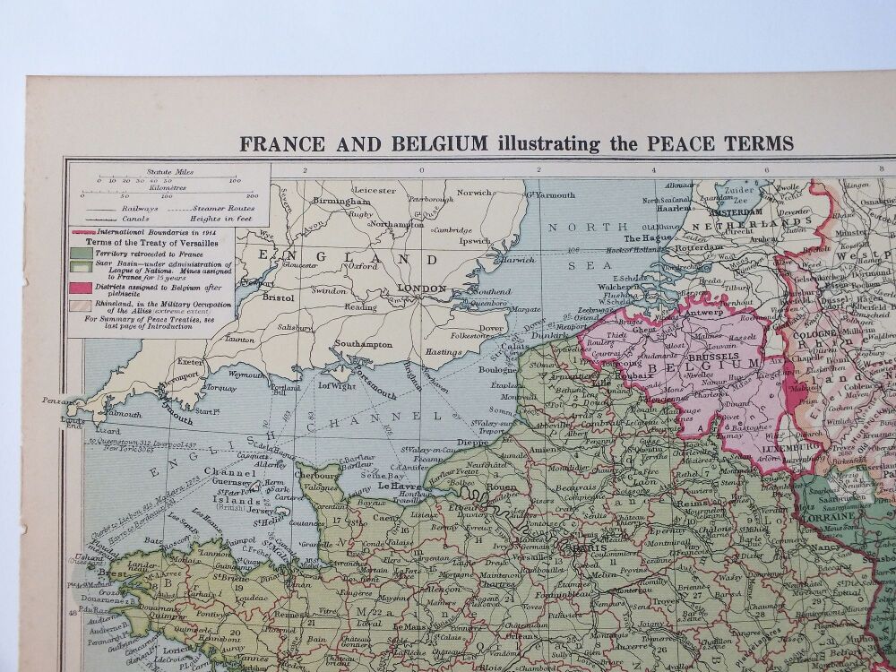 Map of France and Belgium Illustrating The Peace Terms-1930s Map Print-Cassells