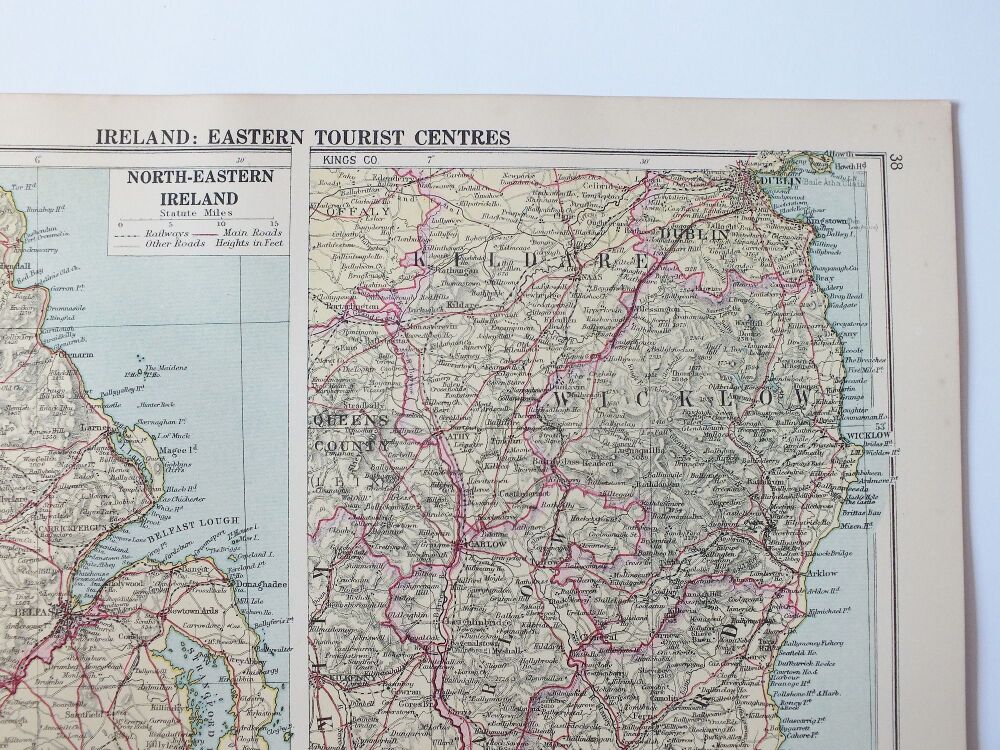 Map of Ireland: Eastern Tourist Centres-1930s Cassells New Atlas Map Print