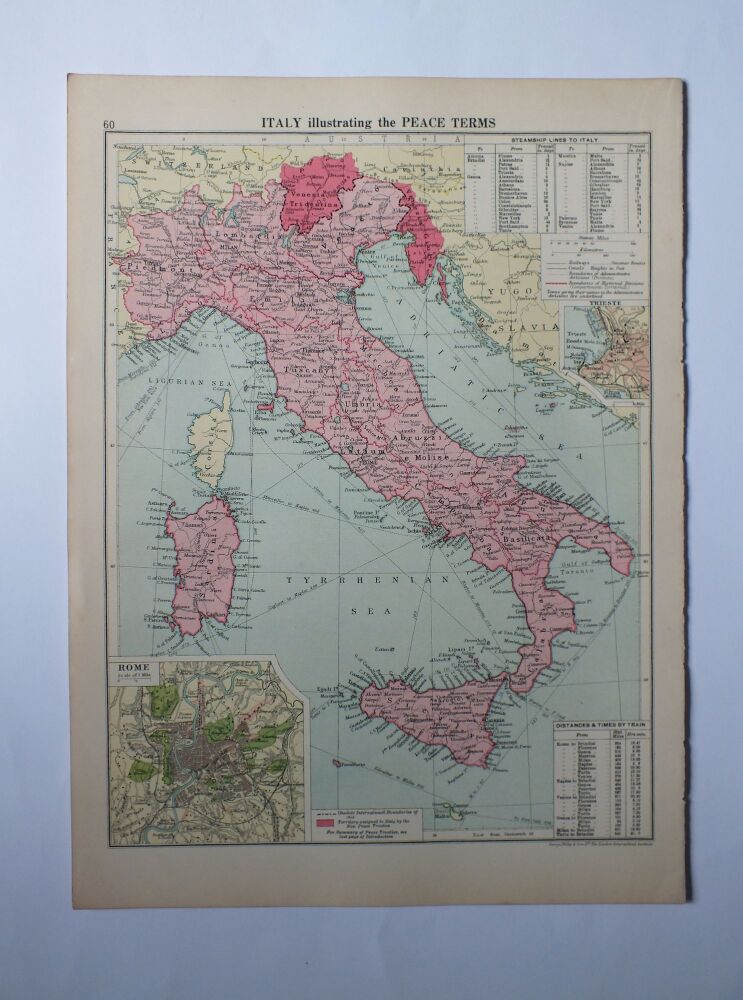 Map Italy Illustrating The Peace Terms-Cassells 1930s Atlas Print