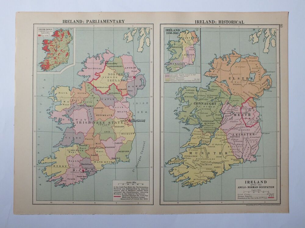 Maps of Ireland-Historical / Parliamentary or Westarn Tourist Centres-1930s Cassells Atlas Print