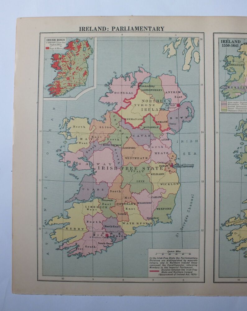 Maps of Ireland-Historical / Parliamentary or Westarn Tourist Centres-1930s Cassells Atlas Print