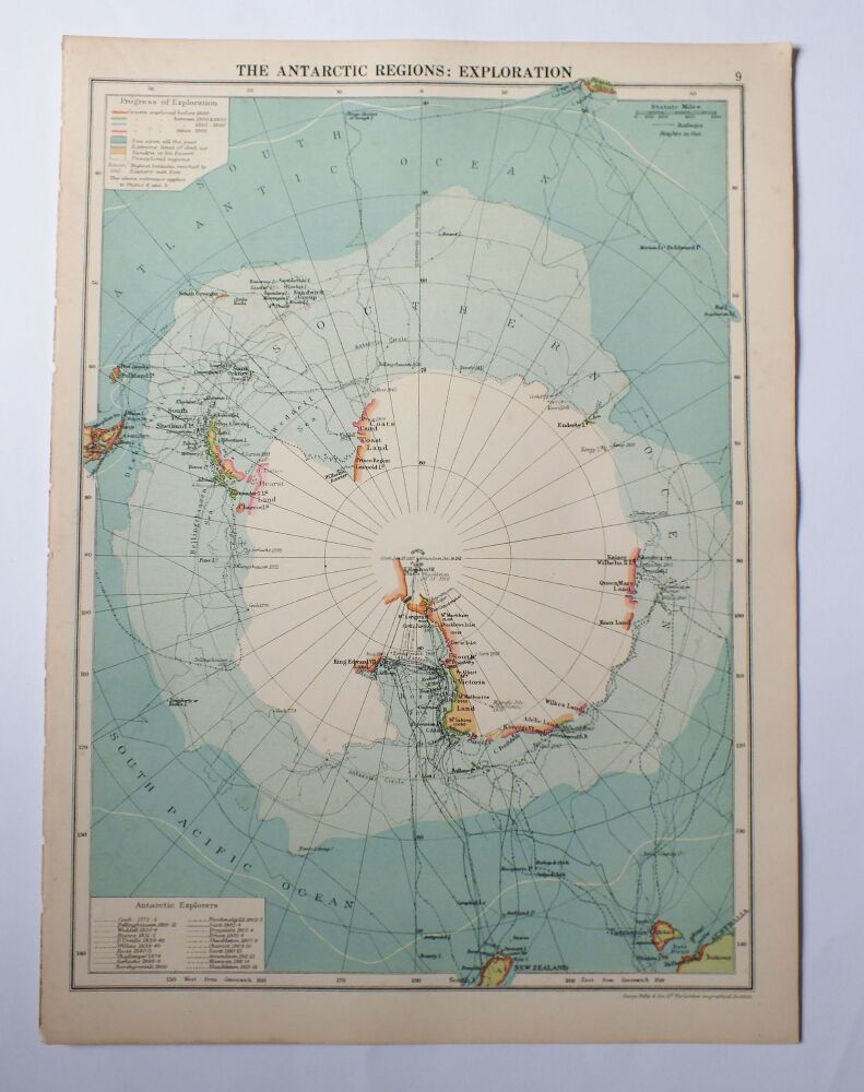 Map of The Antarctic Regions: Exploration-Cassells 1930s Atlas Print