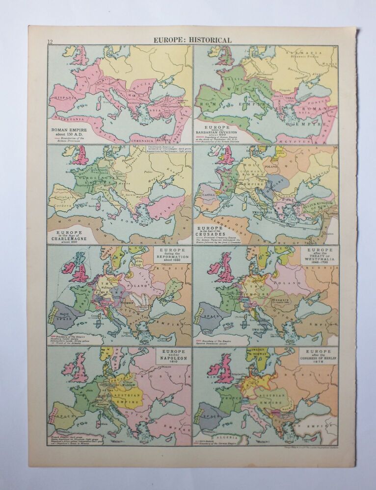 Historical Map of Europe-Cassells 1930s Atlas Print