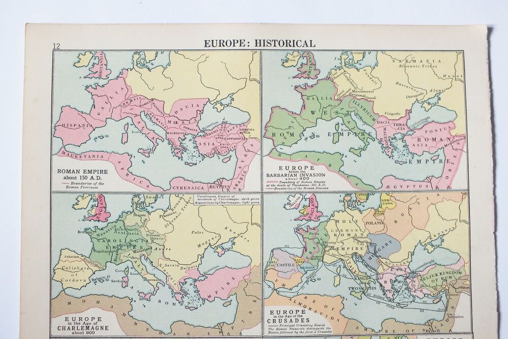 Historical Map of Europe-Cassells 1930s Atlas Print