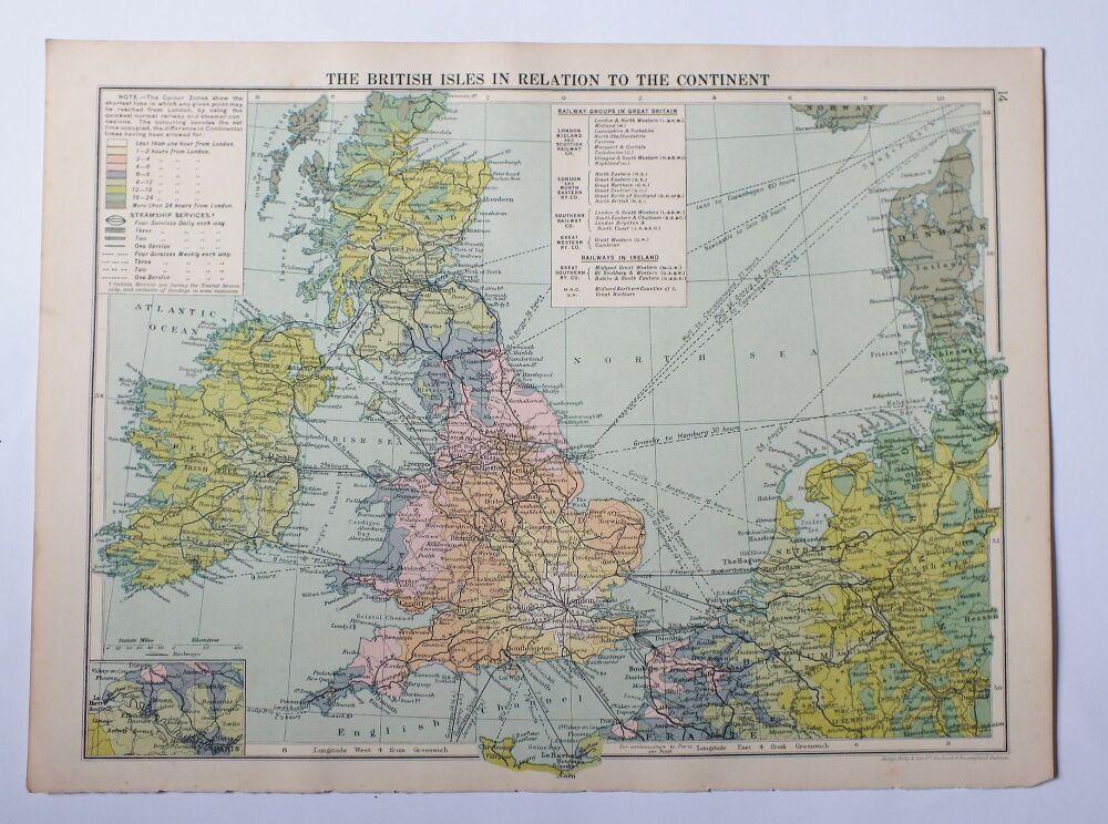1930s Cassells Atlas Prints-The British Isles In Relation To The Continent or/ Europe Languages and Spellings of Place Names