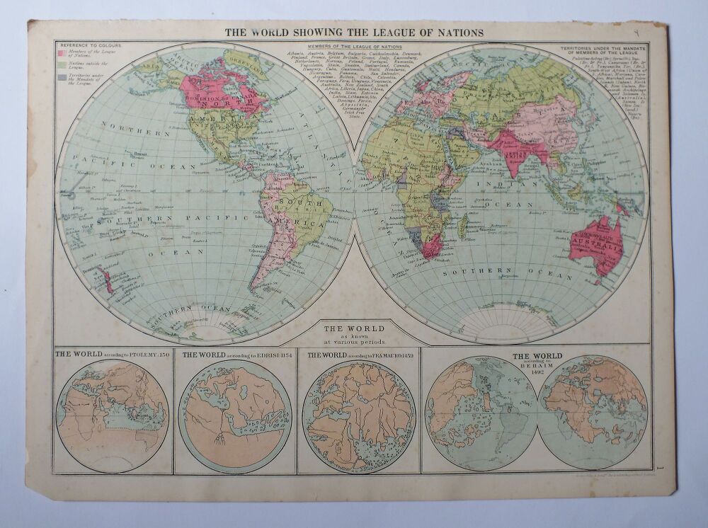 Map of The World Showing The League of Nations-Cassells New Atlas (5th Edition-May 1930)