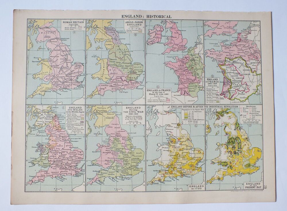 Map of England: Historical-Print From Cassells New Atlas, 1930