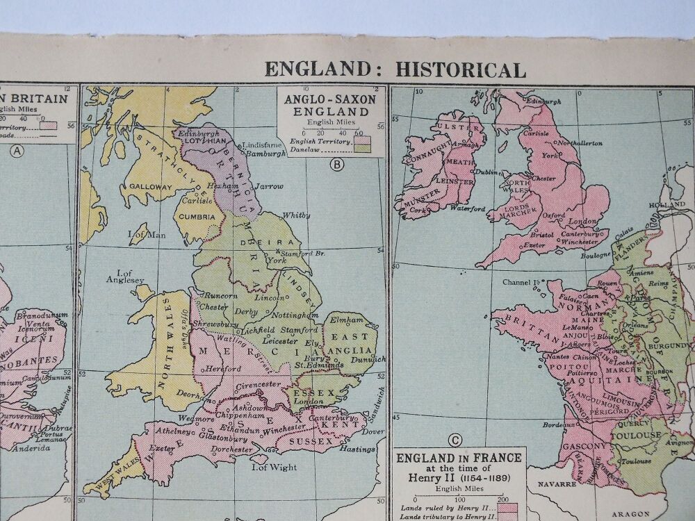 Map of England: Historical-Print From Cassells New Atlas, 1930
