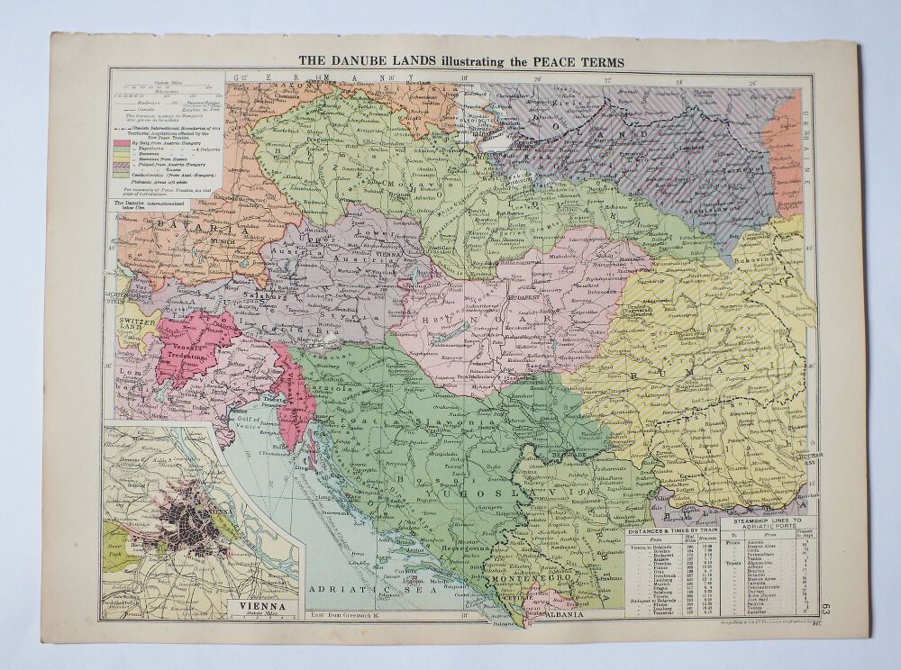 Map of The Danube Lands Illustrating The Peace Terms or Czechoslovakia & Austria-From Cassells New Atlas (5th Edition - May 1930)