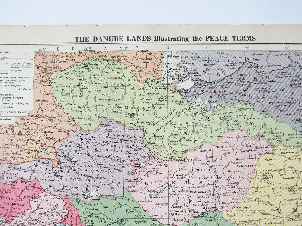 Map of The Danube Lands Illustrating The Peace Terms or Czechoslovakia & Austria-From Cassells New Atlas (5th Edition - May 1930)