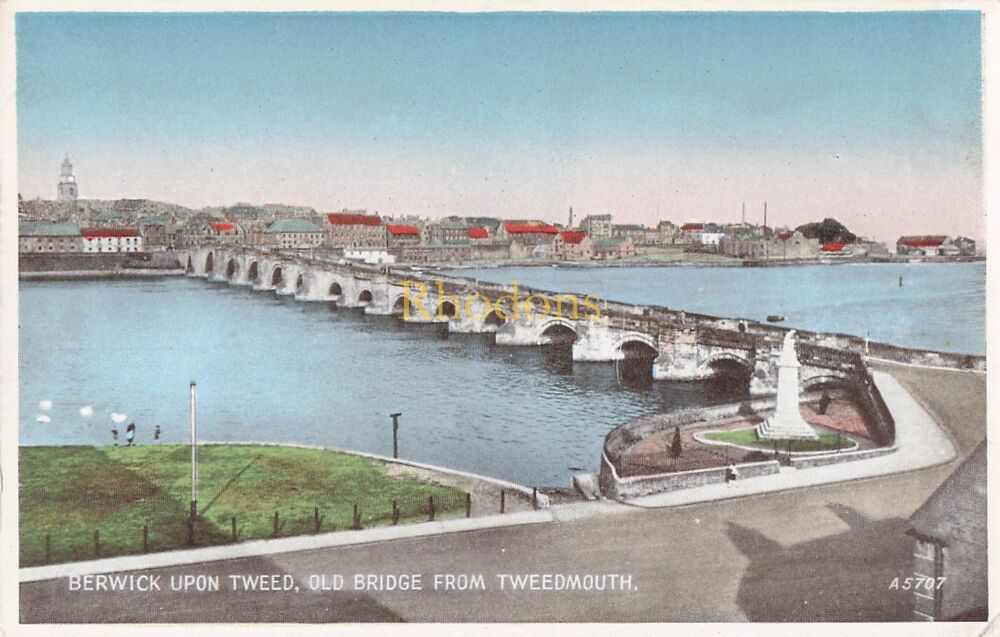 Northumberland Postcard-Berwick Upon Tweed, Old Bridge From Tweedmouth-Valentines 'Carbo Colour' View