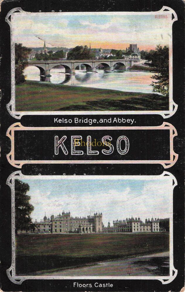 Scotland Postcard-Kelso-Bridge and Abbey, Floors Castle-Edwardian Era Colour Views-1906