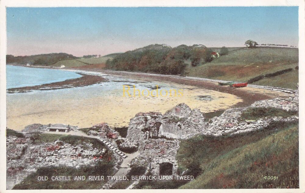 Northumberland Postcard-Berwick on Tweed-Old Castle and River Tweed-Valentines Carbo Colour Series