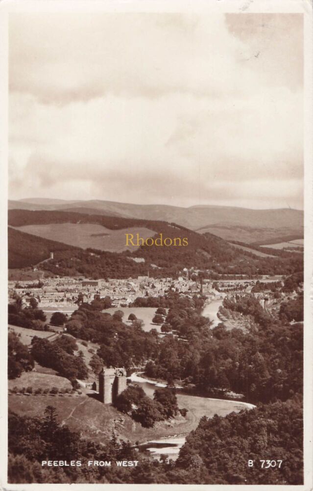 Scotland Postcard-Peebles From West-1950s Real Photo View-Valentines Series