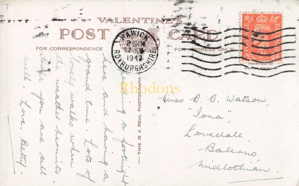 Scotland Postcard-Laurie Bridge, Hawick-1940s Valentines Real Photo View A.3906