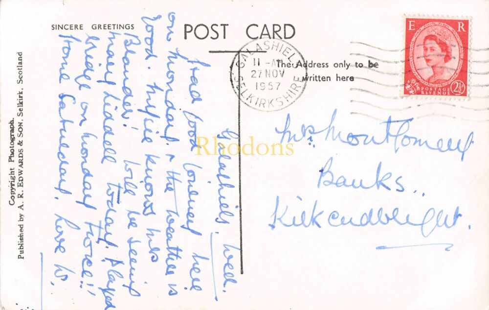 Scotland Postcard-Galashiels From Gala Hill, Galashiels, Scottish Borders-1950s RPPC