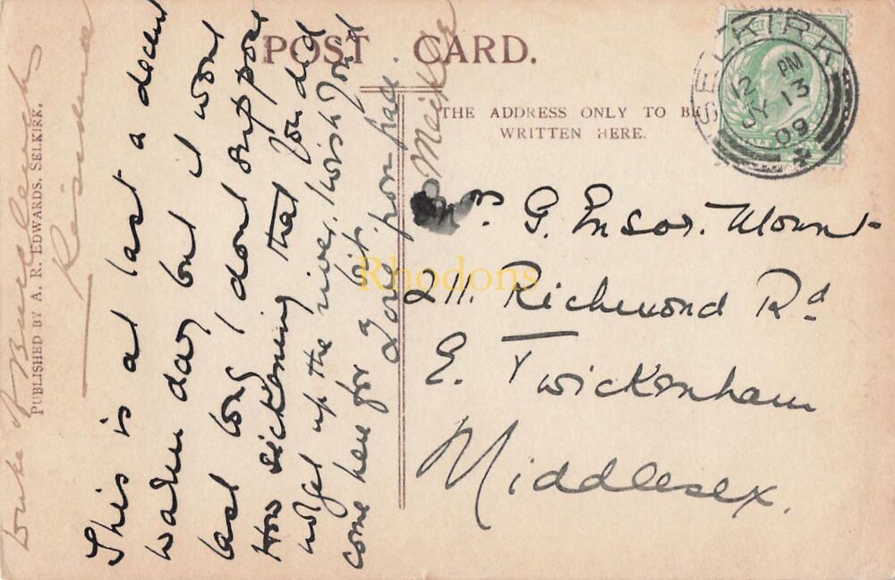 Scotland Postcard-Bowhills, Selkirk, Scottish Borders-Local Publisher-Early 1900s Postmark