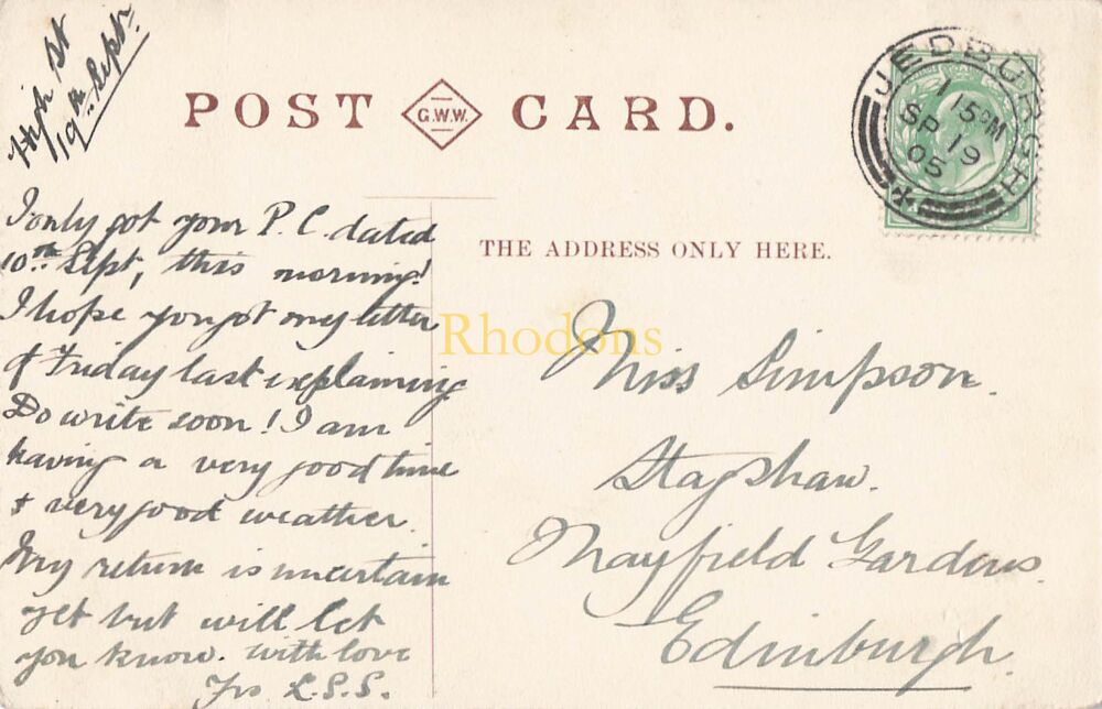 Scotland Postcard-The Jed From Abbey Close-Jedburgh-G W W Postcards-Jedburgh Postmark 1905