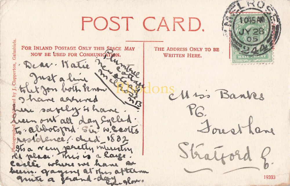 Scotland Postcard-Cowdenowes On The Leader Near Earlstoun, Scottish Borders-Melrose 244 Postmark July 1905