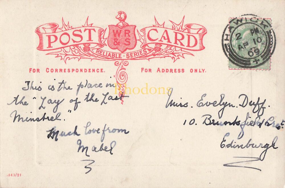 Scotland Postcard-Branksome Tower / Branxholme Tower, Near Hawick-W R & S Reliable Series Circa 1909