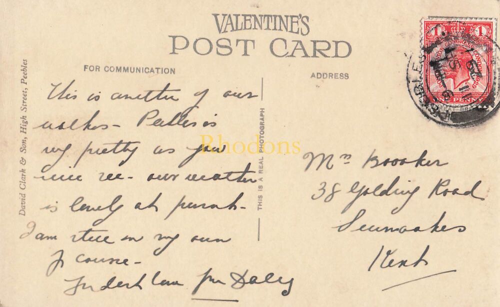 Scotland Postcard-On The Tweed At Peebles-Valentines RPPC Sold by Donal Clark & Son Peebles