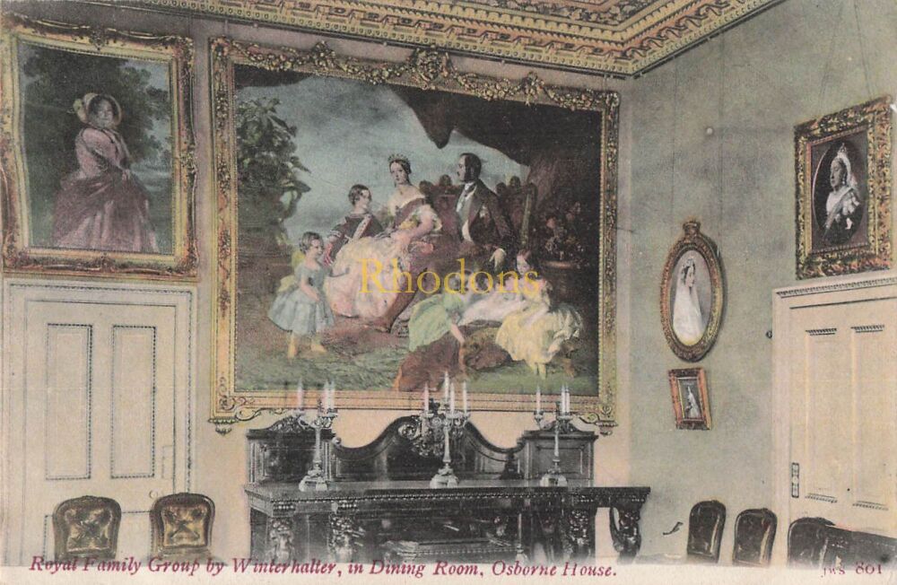 Isle of Wight Postcard-Osborne House, IOW-Royal Family Group Painting In Dining Room, Osborne House-Edwardian Photo View
