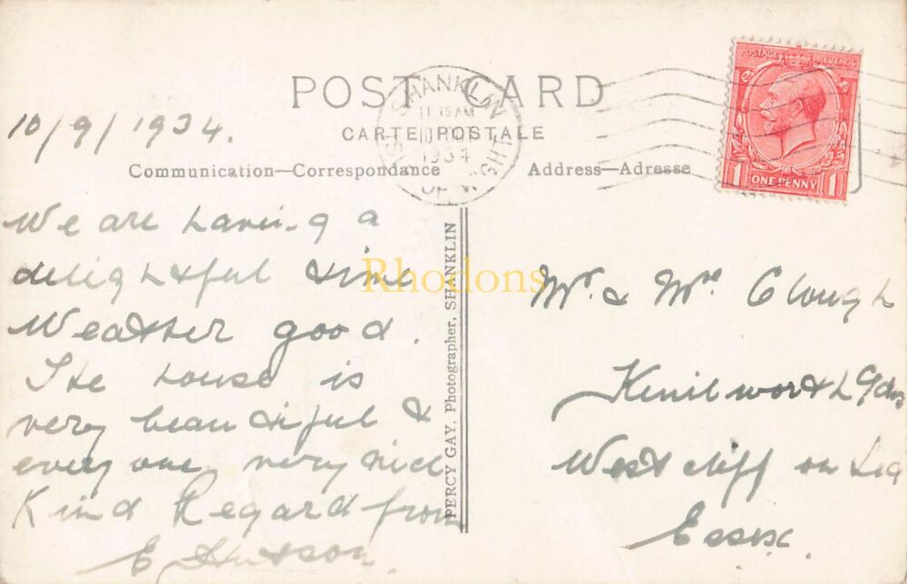 Isle of Wight Postcard-Unknown Location Country House IOW-1930s RPPC, Percy Gay Shanklin