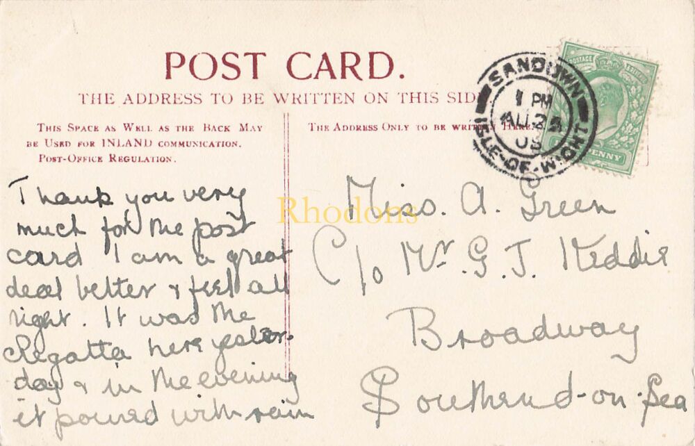 Isle of Wight Postcard-Blackgang Chine IOW-Genealogy / Family History Interest -Miss A GREEN / Mr G J KEDDIE, Southend on Sea 1905