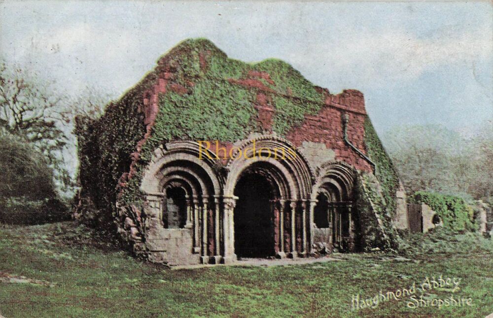 Shropshire Postcard-Haughmond Abbey-Edwardian Colour Tinted Photo PC | Miss H RICHARDS, Finsbury London, 1905