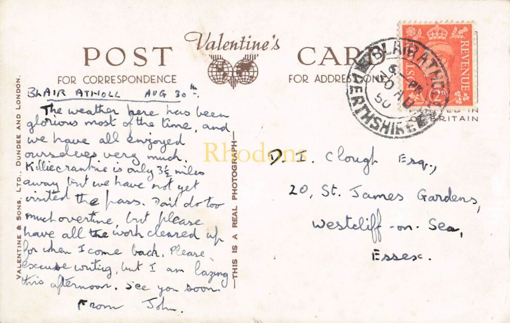 Scotland Postcard-Soldiers Leap, Pass of Killiecrankie, Perthshire-Valentines RPPC, 1950s