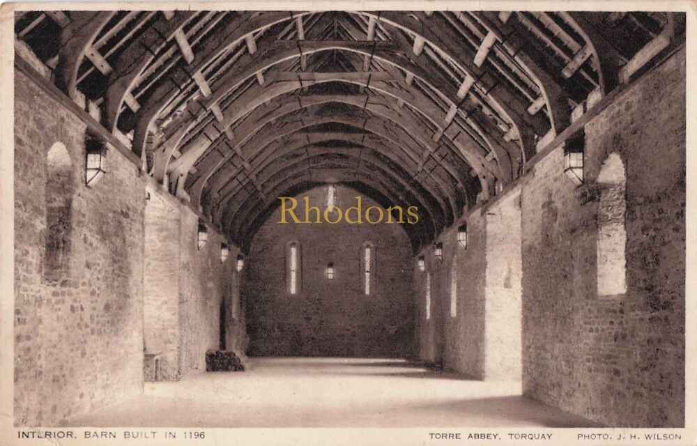 Devon Postcard-Torre Abbey, Torquay-Interior Barn Built In 1196=J N Wilson Photo PC, 1930s