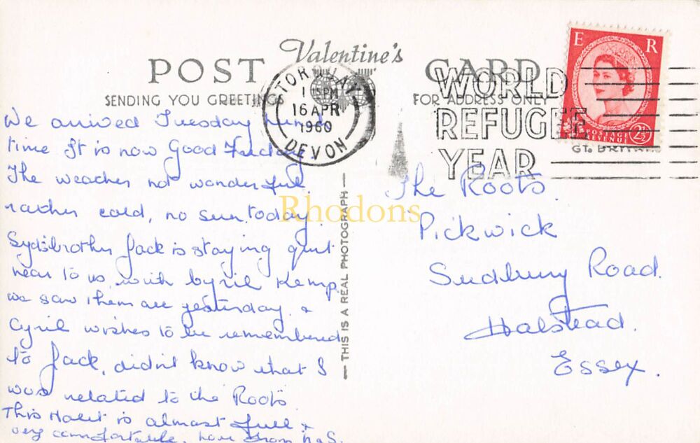 Devon Postcard-Ansteys Cove Torquay-1950s Valentines Series Real Photo PC