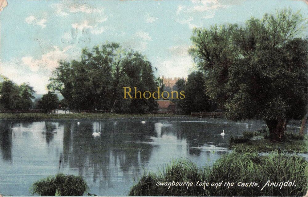 Sussex Postcard-Arundel-Swanbourne Lake And The Castle | Littlehampton Duplex 1978 Postmark March 1906
