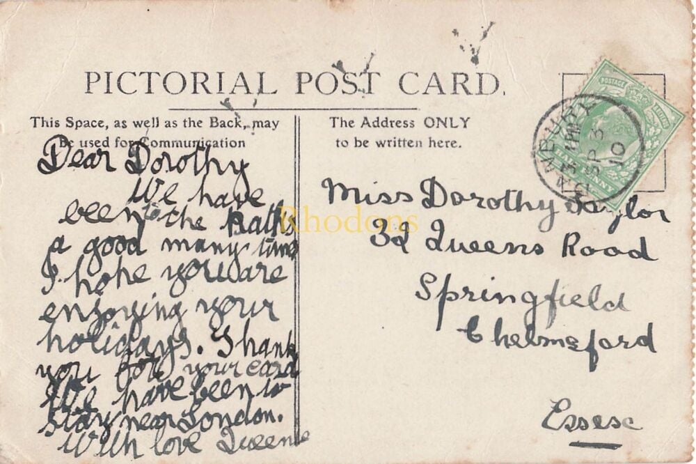 Essex Postcard-Grammar School, Bloomfield Road, Chelmsford-Early 1900s PC- Danbury Button Postmark September 1910