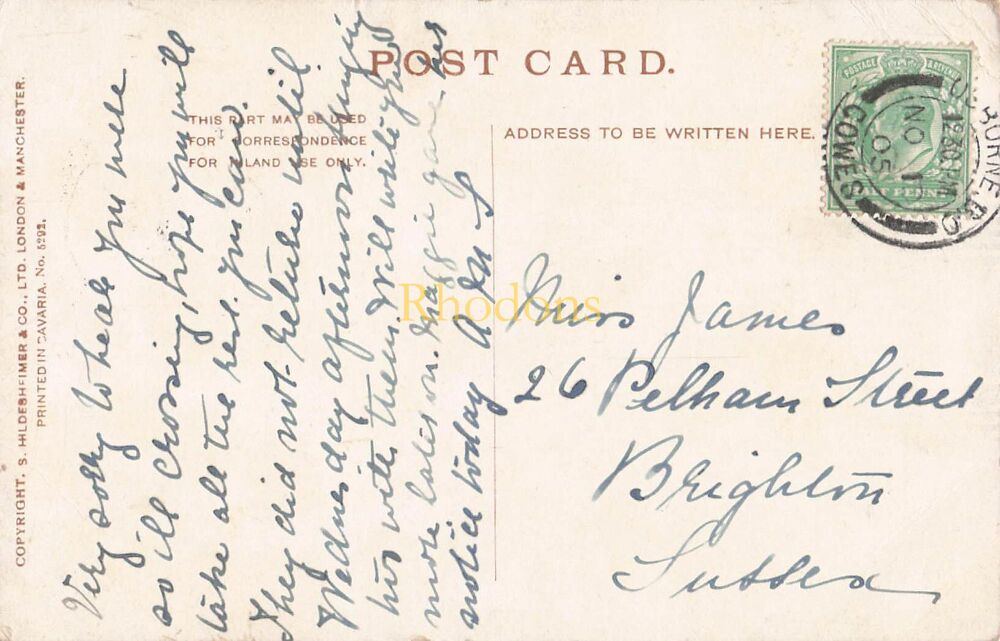 Genealogy Postcard-Miss JAMES, Pelham Street, Brighton 1905 | London Bridge-Hildesheimer & Co PC