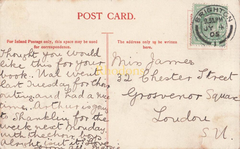 Genealogy Postcard-Miss JAMES, Chester Street, Grosvenor Square London 1905 | Windsor Castle PC