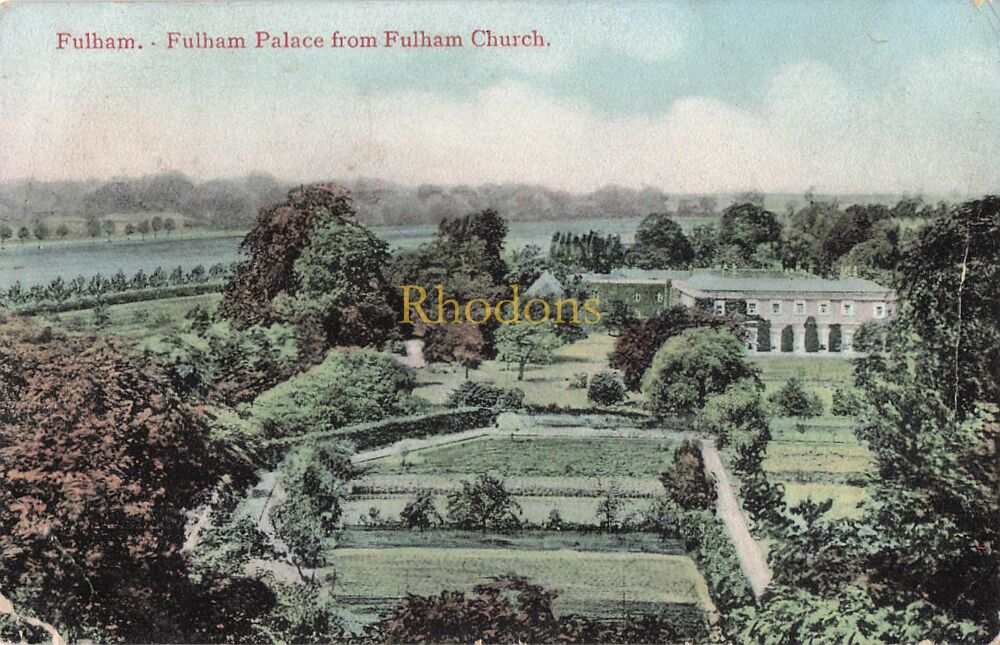 Genealogy Postcard-Miss JAMES, Cheniston Gardens, Kensington London 1906 | Fulham Palace From Fulham Church PC