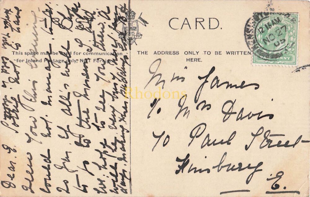 Genealogy Postcard-Miss JAMES, C/O Mrs Davis, Paul Street, Finsbury London E-1905 | Hampton Court Palace From The River PC